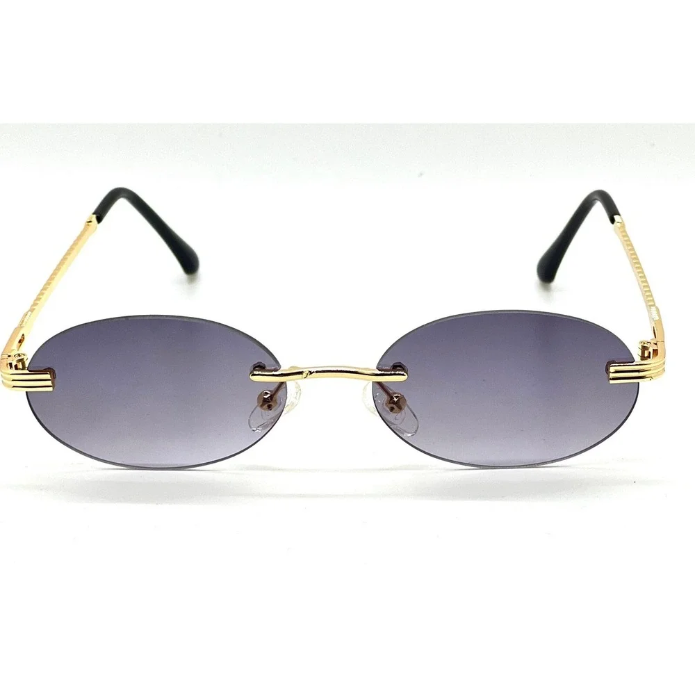 Rimless Sunglasses Oval Gray Black Lens Gold Frame Men's‎ Fashion Eyewear Lentes